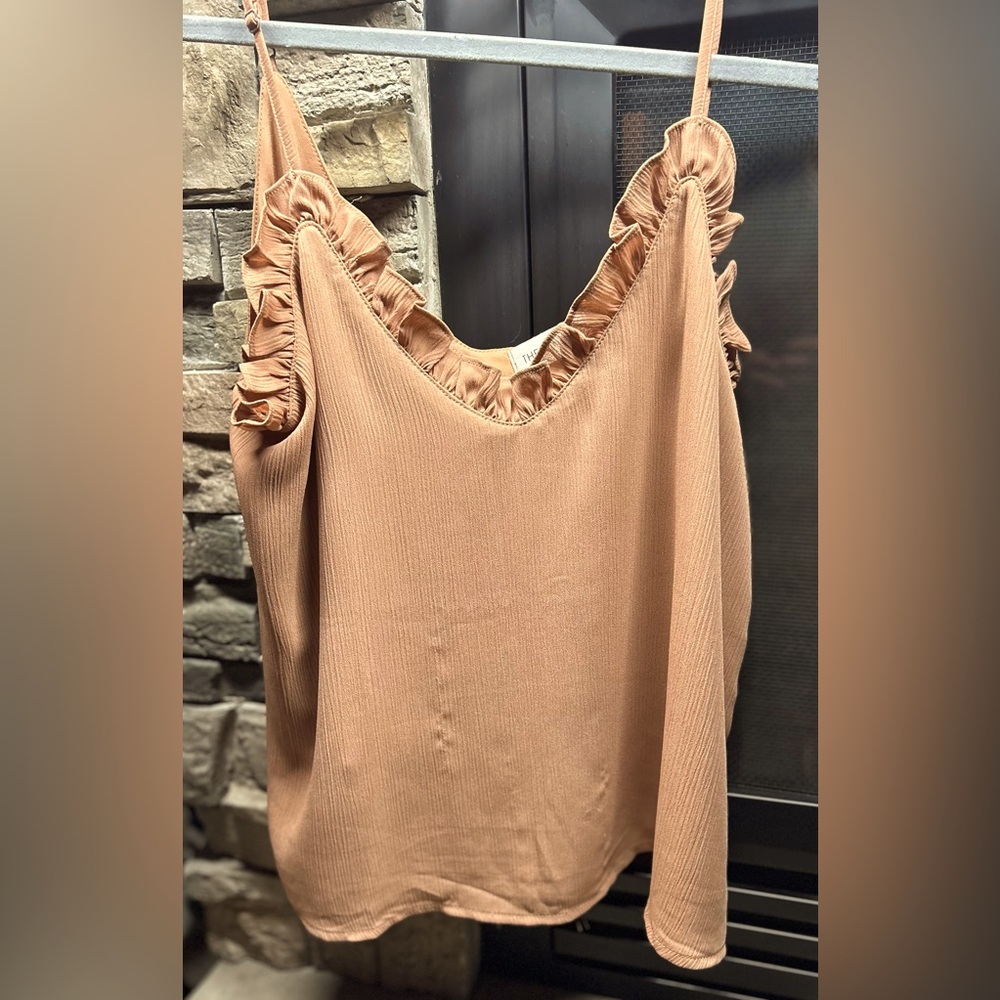 Chiffon Tank Top - Neutral Colored Tank - Top with Ruffles